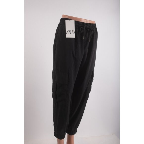 Zara Womans Cargo Jogger Pants Size S Black High Elastic Waist 1971/320 NWT - Picture 2 of 7